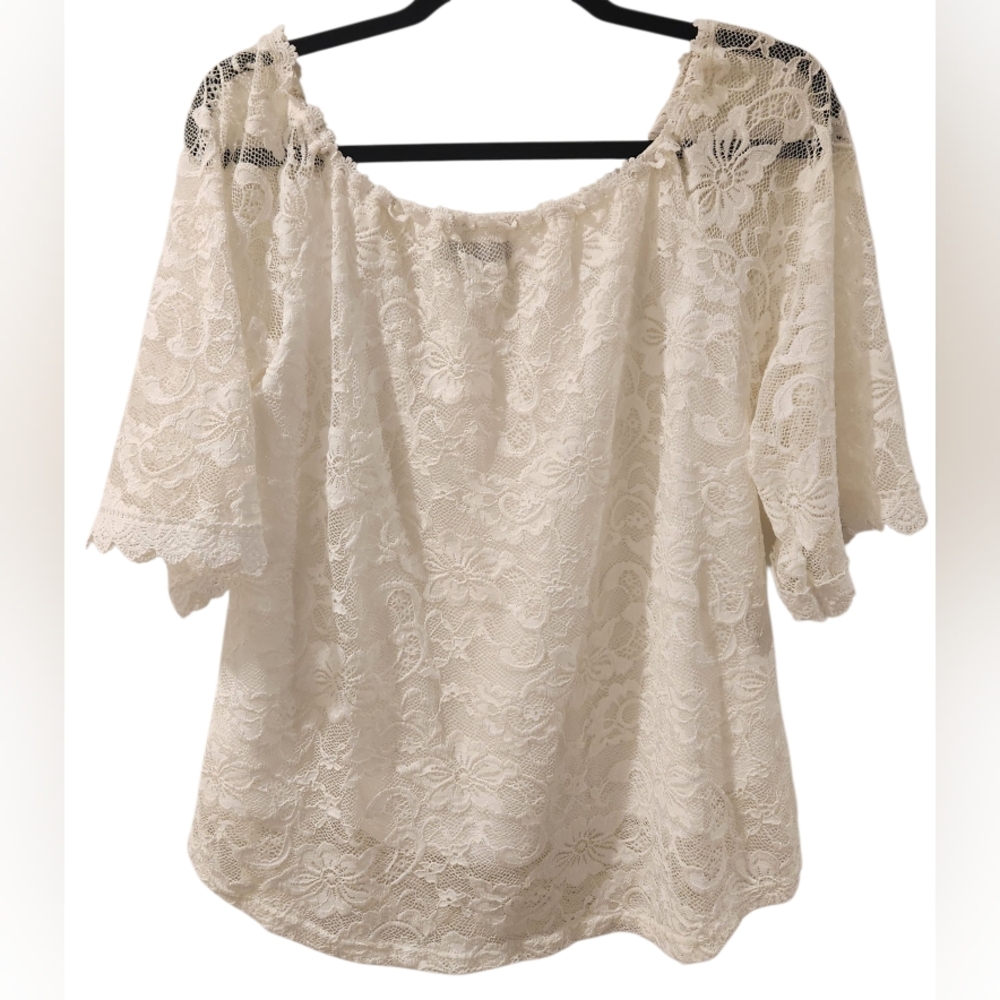 Sarin Matthews White Lace Off-Shoulder Top - Size M